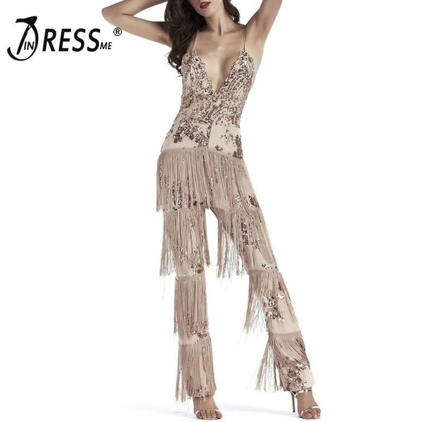 women's jumpsuits & rompers indressme deep v women strap sequins mesh bodycon tassels jumpsuit fashion sleeveless backless 2021 summer, Black;white